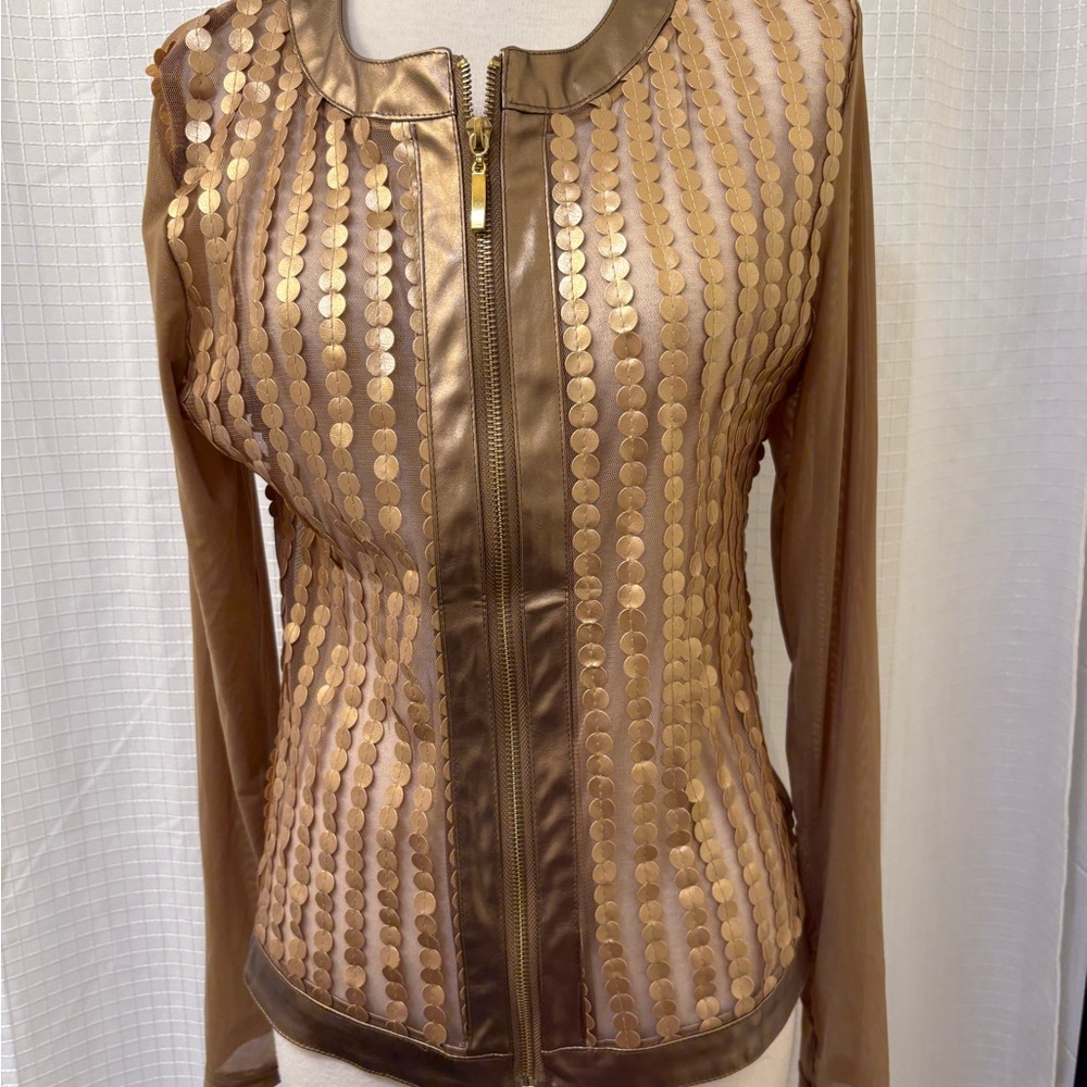 Gold Faux Leather/Mesh Women's Jacket